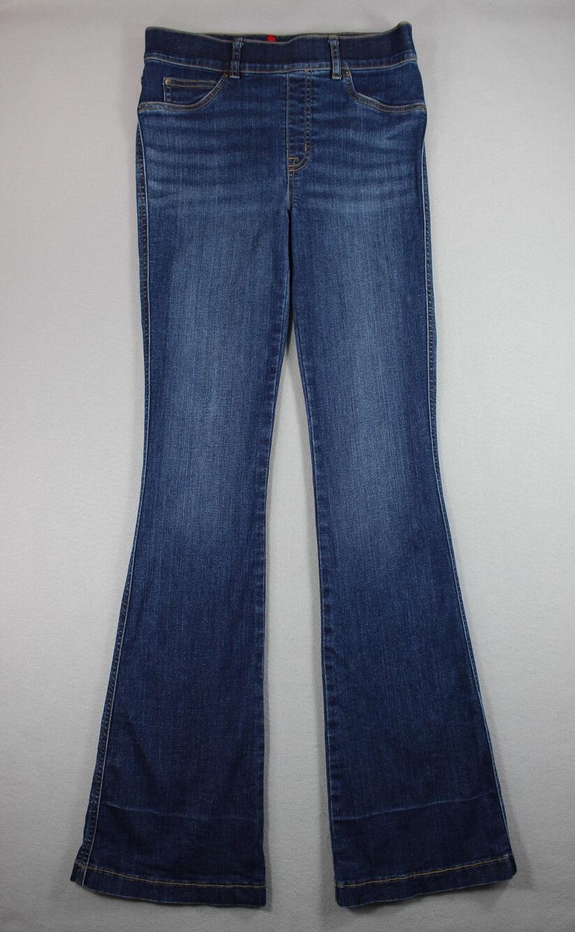 Spanx Flare Jeans Womens Small Blue Mid Rise Shaping Pull On Stretch 31x30.5